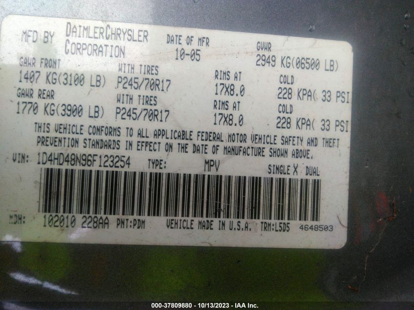 2005 Dodge Durango Slt VIN: 1D4HD48N85F599171 Lot: 37809880