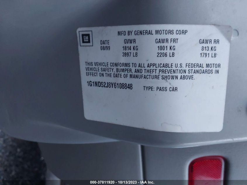 2000 Chevrolet Malibu VIN: 1G1ND52J8Y6108848 Lot: 37811920