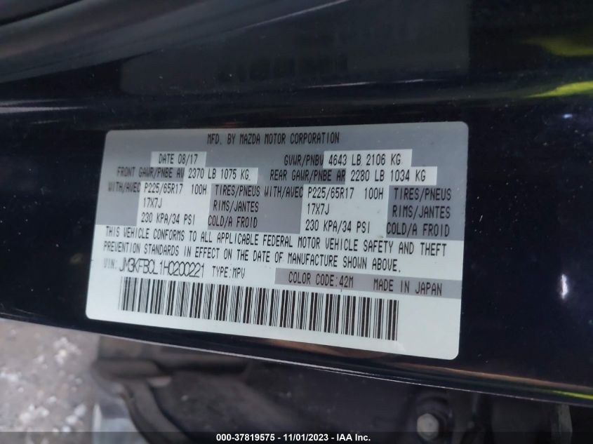 2017 Mazda Cx-5 Touring VIN: JM3KFBCL1H0200221 Lot: 37819575