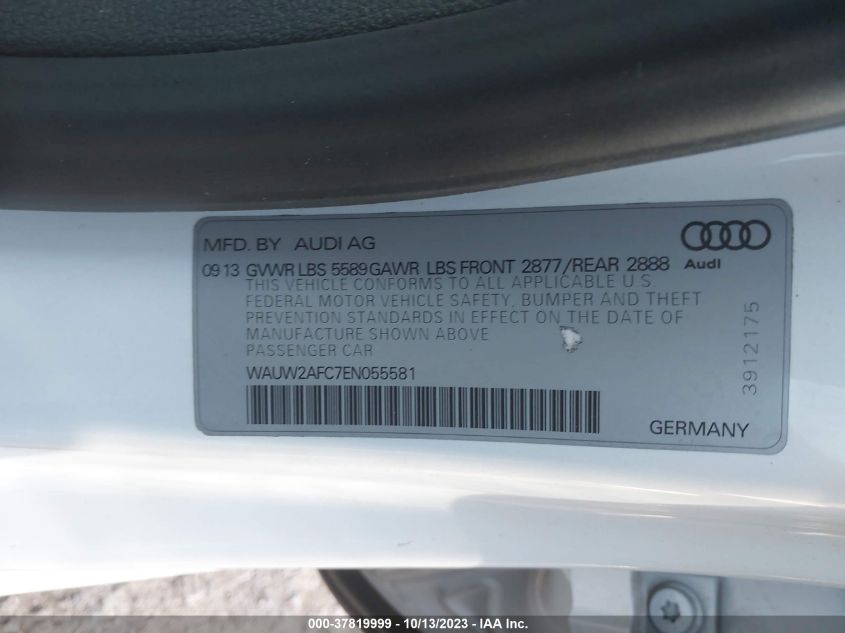 2014 Audi S7 4.0T Prestige VIN: WAUW2AFC7EN055581 Lot: 37819999