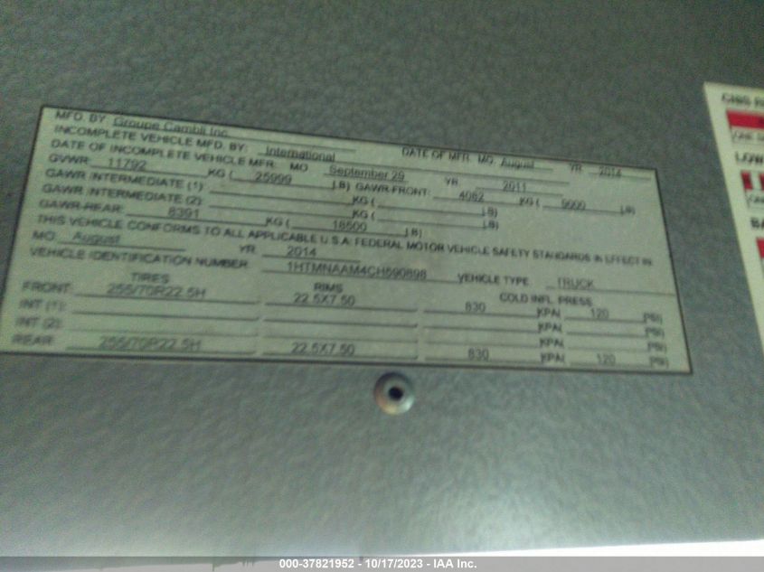 2012 International 4000 4300 Lp VIN: 1HTMNAAM4CH590898 Lot: 37821952