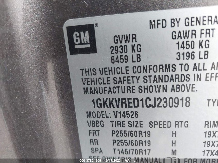 1GKKVRED1CJ230918 2012 GMC Acadia Slt-1