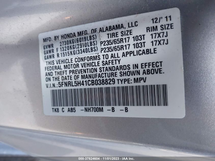 2012 Honda Odyssey Ex VIN: 5FNRL5H41CB038829 Lot: 37824604