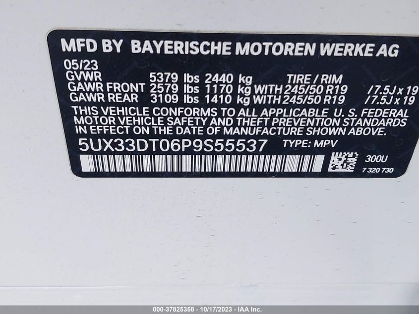 2023 BMW X4 xDrive30I VIN: 5UX33DT06P9S55537 Lot: 37825358