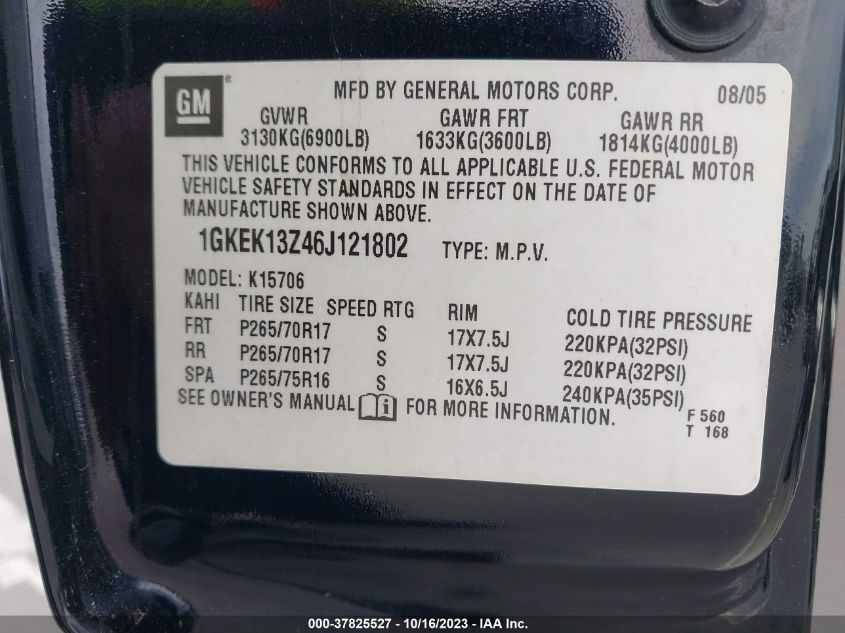 1GKEK13Z46J121802 2006 GMC Yukon Slt