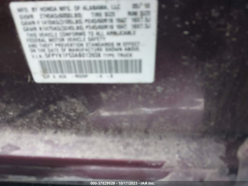 2010 Honda Ridgeline Rtl VIN: 5FPYK1F53AB013938 Lot: 37829528