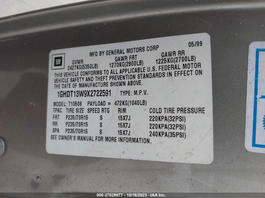 1GHDT13W9X2722591 1999 Oldsmobile Bravada