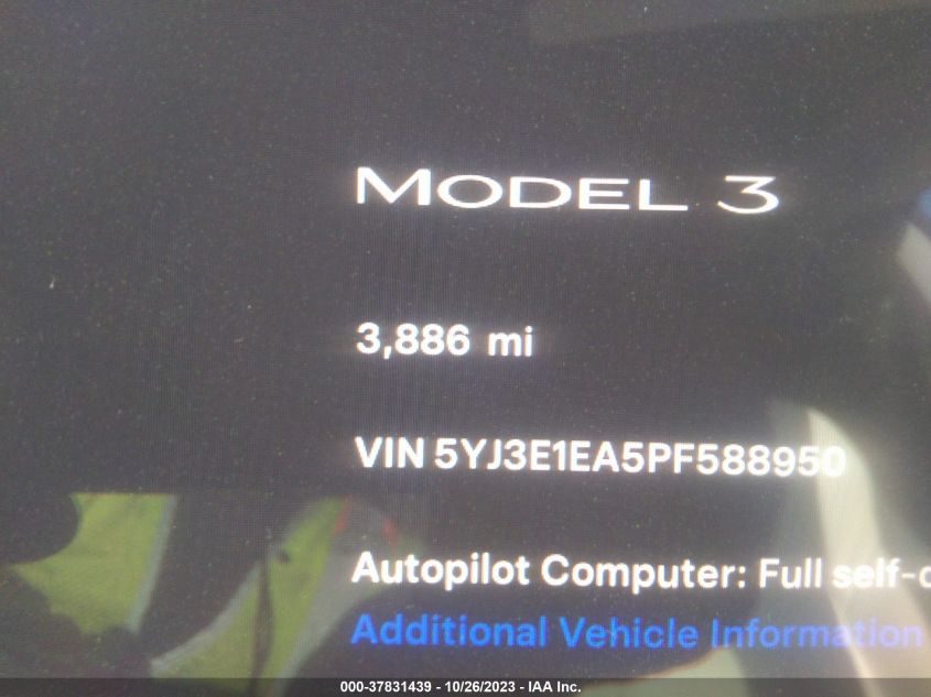 2023 Tesla Model 3 VIN: 5YJ3E1EA5PF588950 Lot: 37831439