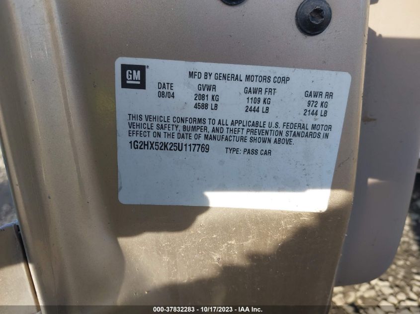 2005 Pontiac Bonneville Se VIN: 1G2HX52K25U117769 Lot: 37832283