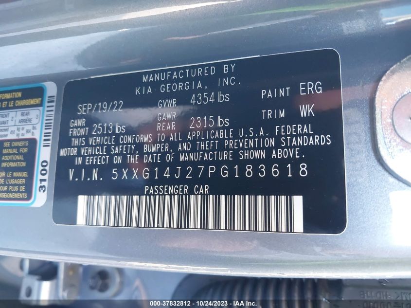 2023 Kia K5 Lxs VIN: 5XXG14J27PG183618 Lot: 37832812