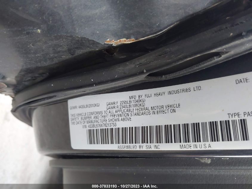 4S3BL676X76213753 2007 Subaru Legacy 2.5Gt Limited