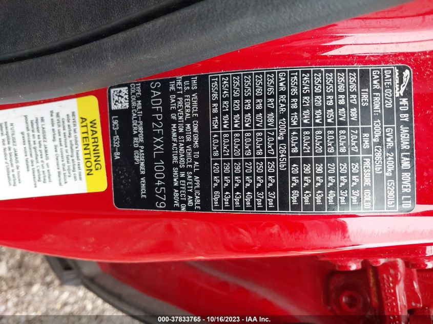 2020 Jaguar E-Pace Se VIN: SADFP2FXXL1004579 Lot: 37833765