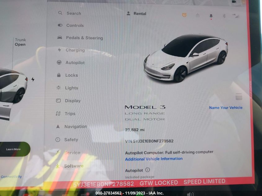 2022 Tesla Model 3 Long Range VIN: 5YJ3E1EB0NF278582 Lot: 37834562