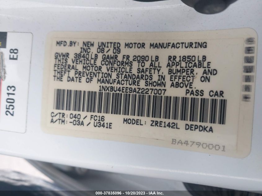 1NXBU4EE9AZ227007 2010 Toyota Corolla Le