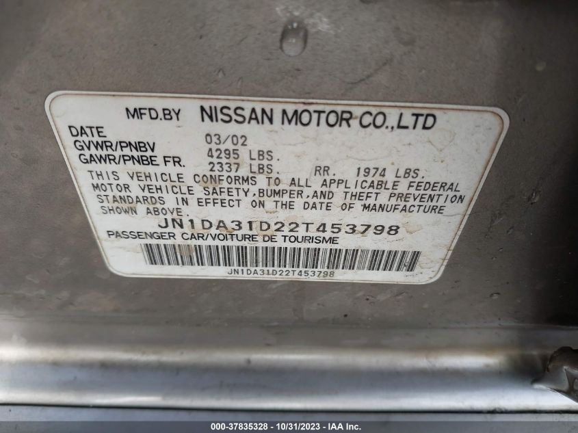 2002 Nissan Maxima Gle VIN: JN1DA31D22T453798 Lot: 37835328