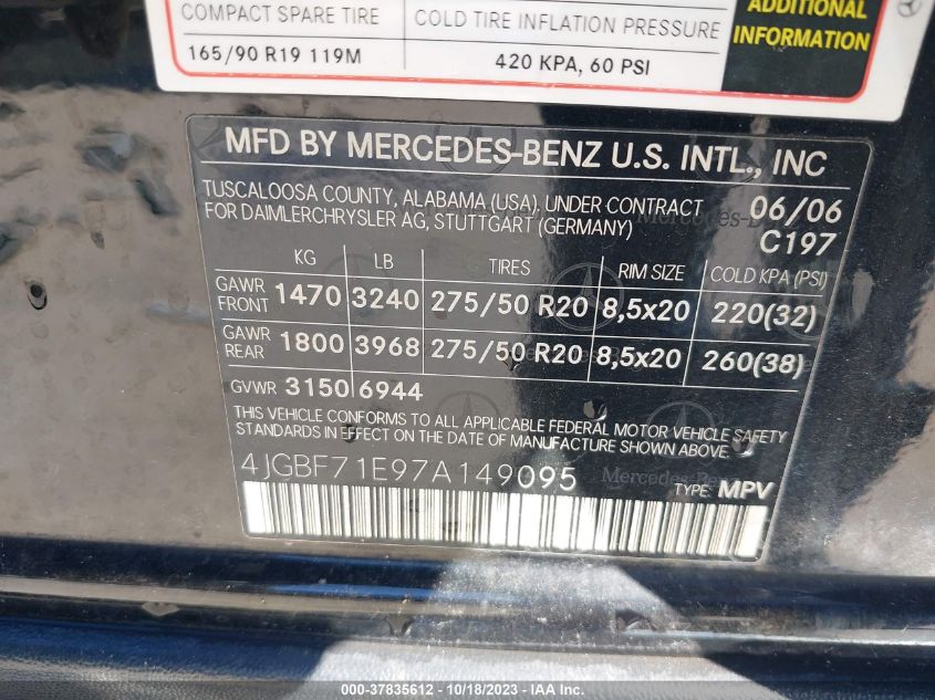 2007 Mercedes-Benz Gl-Class VIN: 4JGBF71E97A149095 Lot: 37835612