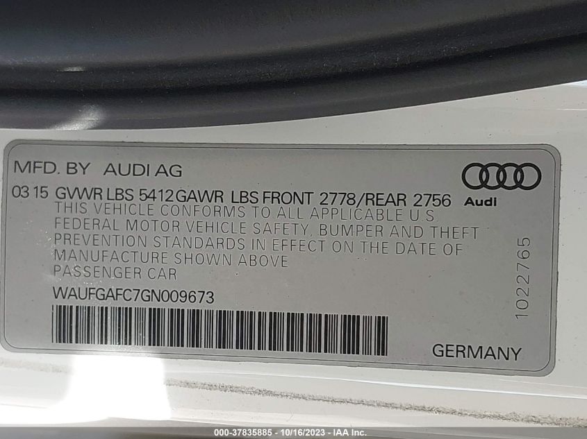 WAUFGAFC7GN009673 2016 Audi A6 3.0T Premium Plus