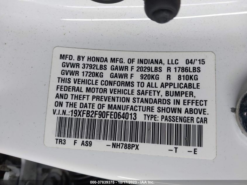 19XFB2F90FE064013 2015 Honda Civic Ex-L