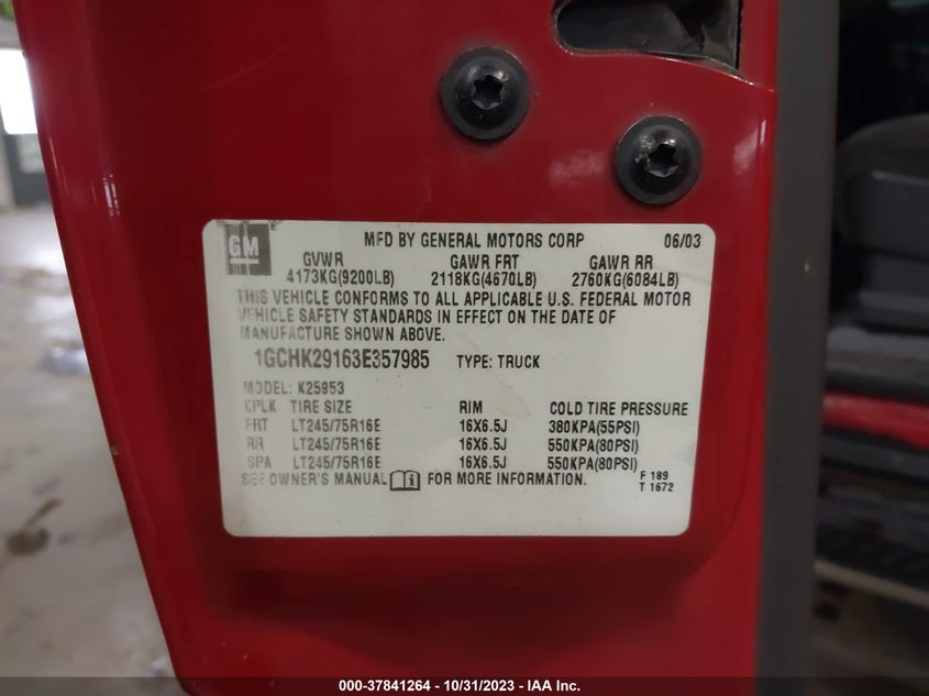 2003 Chevrolet Silverado 2500Hd Ls VIN: KNAB3511LKT470019 Lot: 37841264