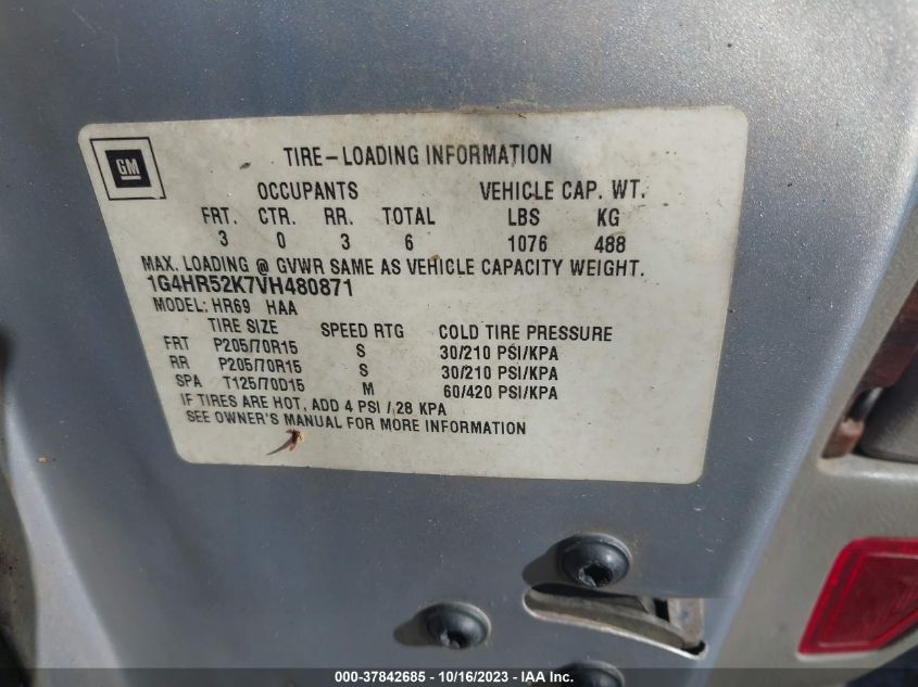 1997 Buick Lesabre Limited VIN: 1G4HR52K7VH480871 Lot: 37842685