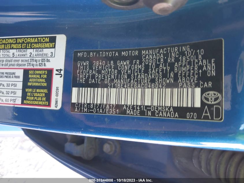 2T1BE4EE6AC046042 2010 Toyota Corolla Xrs