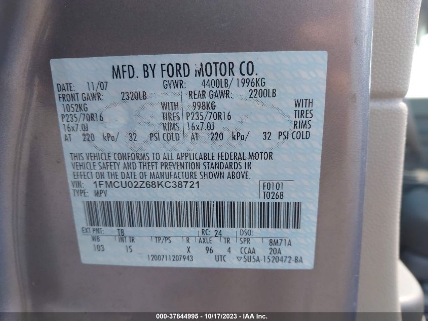 1FMCU02Z68KC38721 2008 Ford Escape Xls