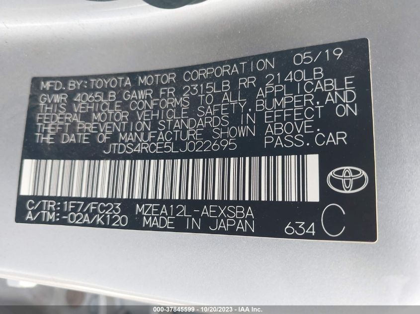 JTDS4RCE5LJ022695 2020 Toyota Corolla Se