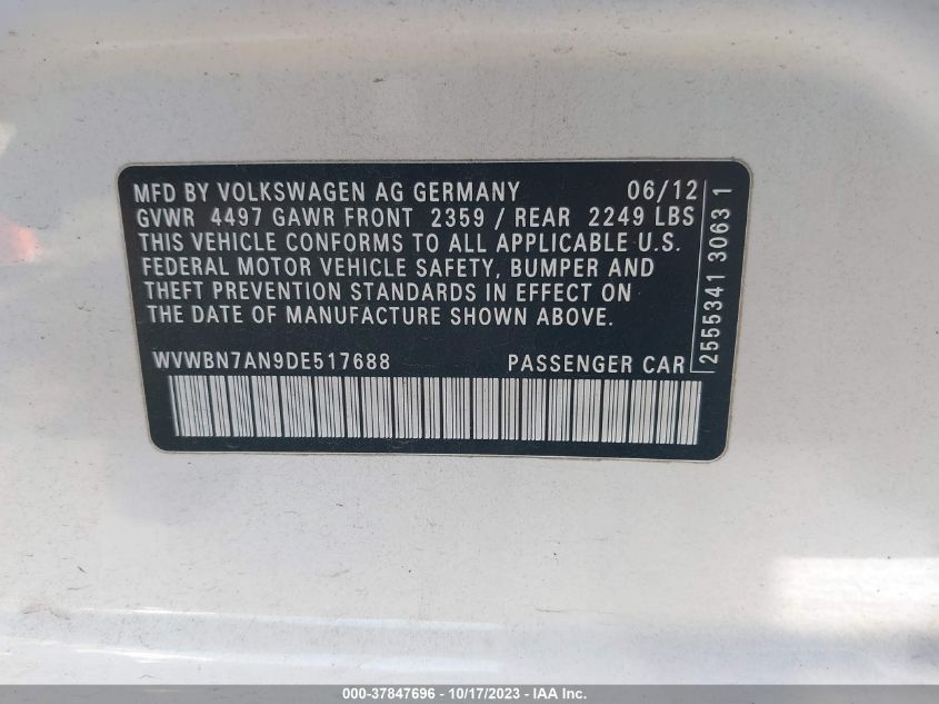 WVWBN7AN9DE517688 2013 Volkswagen Cc 2.0T Sport Plus