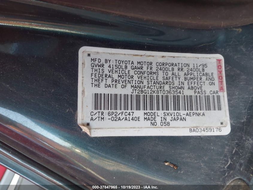 JT2BG12K8T0363541 1996 Toyota Camry Dx/Le/Xle