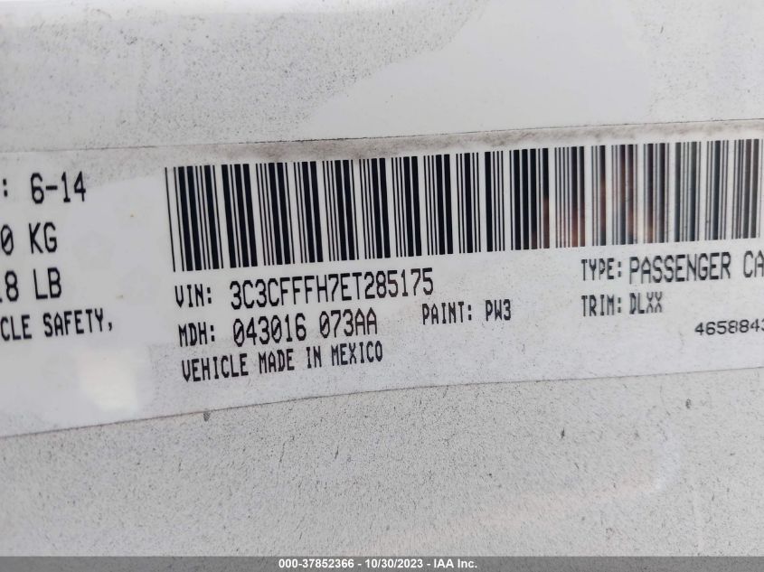 2014 Fiat 500 Abarth VIN: 3C3CFFFH7ET285175 Lot: 37852366