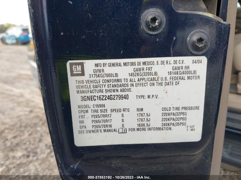 2004 Chevrolet Suburban Lt VIN: 3GNEC16Z24G279940 Lot: 37853192