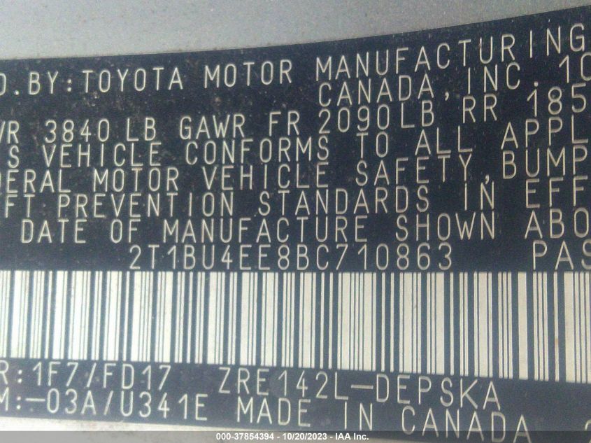 2T1BU4EE8BC710863 2011 Toyota Corolla S