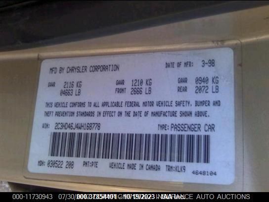 2C3HD46J4WH168778 1998 Chrysler Concorde Lx