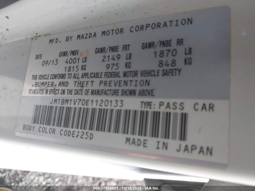 JM1BM1V70E1120133 2014 Mazda Mazda3 I Touring