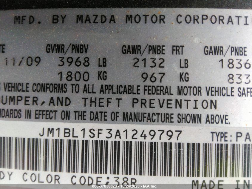 2010 Mazda Mazda3 I Touring VIN: JM1BL1SF3A1249797 Lot: 37856328