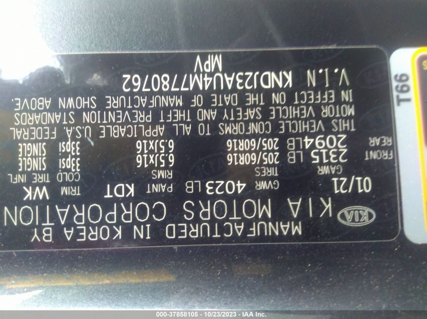 KNDJ23AU4M7780762 2021 Kia Soul S