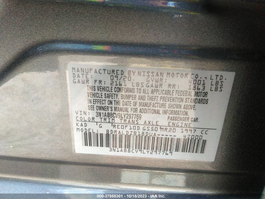 3N1AB8CV9LY297769 2020 Nissan Sentra Sv