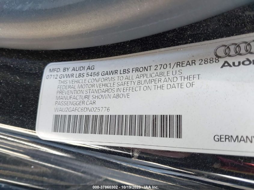 2013 Audi A7 3.0 Prestige VIN: WAU2GAFC6DN025776 Lot: 37860302