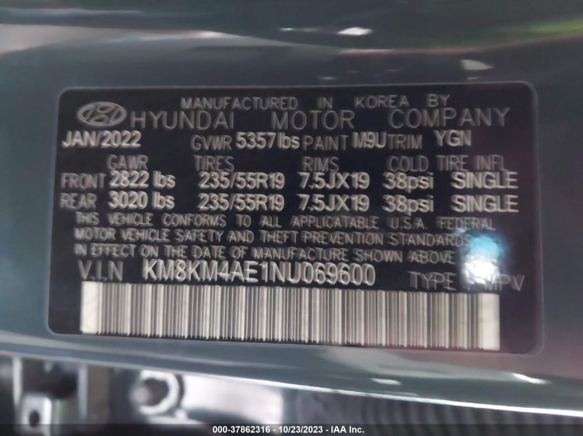 KM8KM4AE1NU069600 2022 Hyundai Ioniq 5 Se