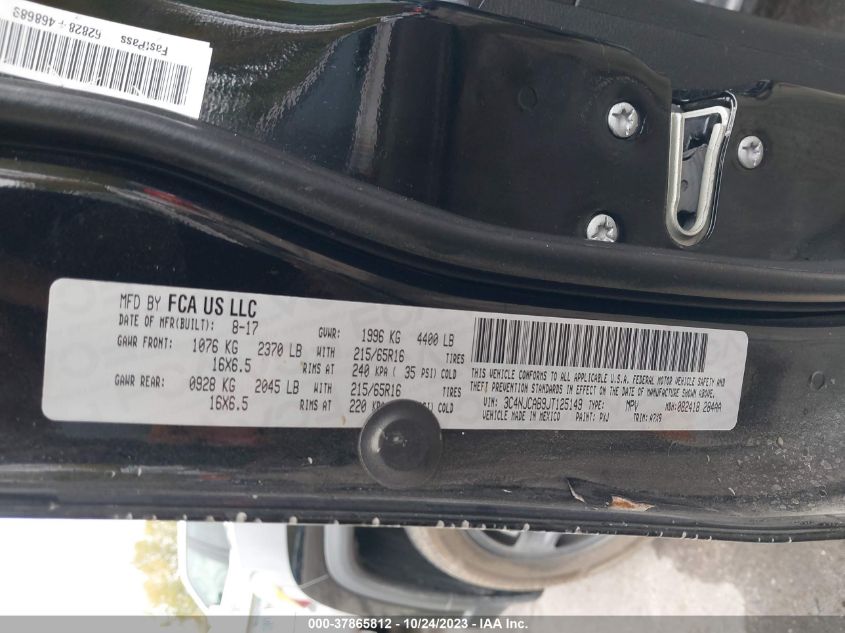 2018 Jeep Compass Sport VIN: 3C4NJCAB9JT125149 Lot: 37865812