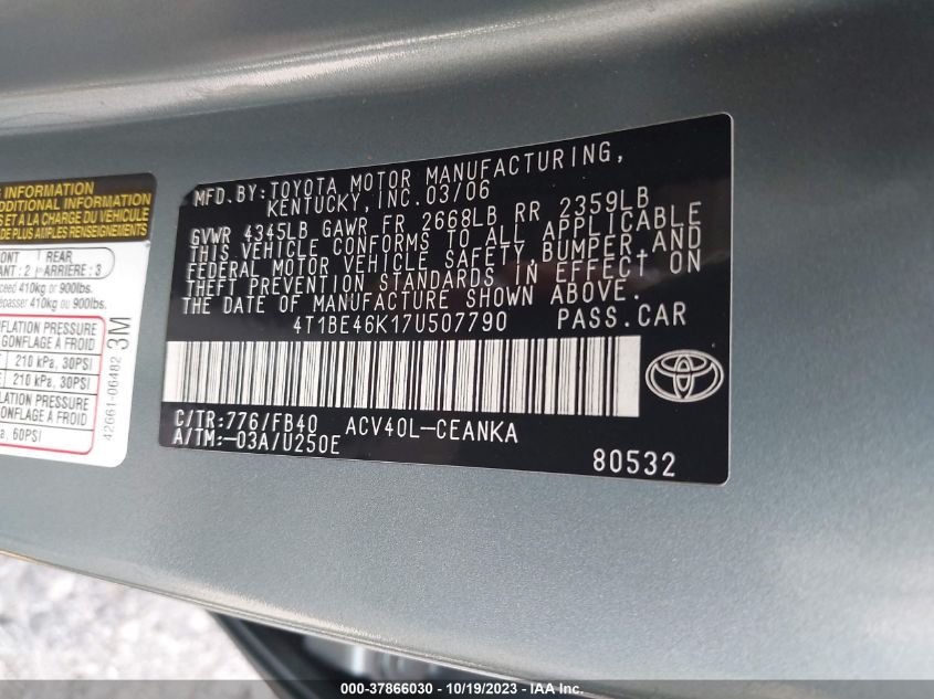 4T1BE46K17U507790 2007 Toyota Camry Ce/Le/Se/Xle