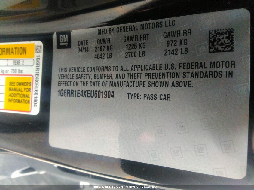 2014 Cadillac Elr VIN: 1G6RR1E4XEU601904 Lot: 37866175