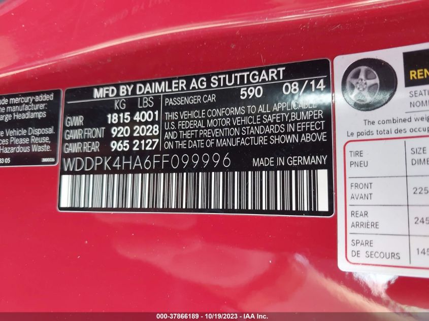 VIN WDDPK4HA6FF099996 2015 Mercedes-Benz SLK-Class,... no.9