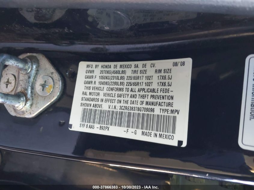 2008 Honda Cr-V Lx VIN: 3CZRE38378G709096 Lot: 37866383