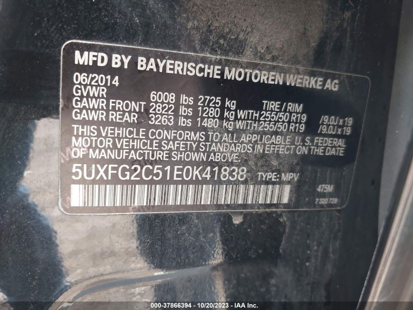 VIN 5UXFG2C51E0K41838 2014 BMW X6, Xdrive35I no.9