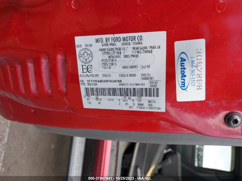 2009 Ford Ranger Xlt VIN: 1FTYR44E09PA34188 Lot: 37867941