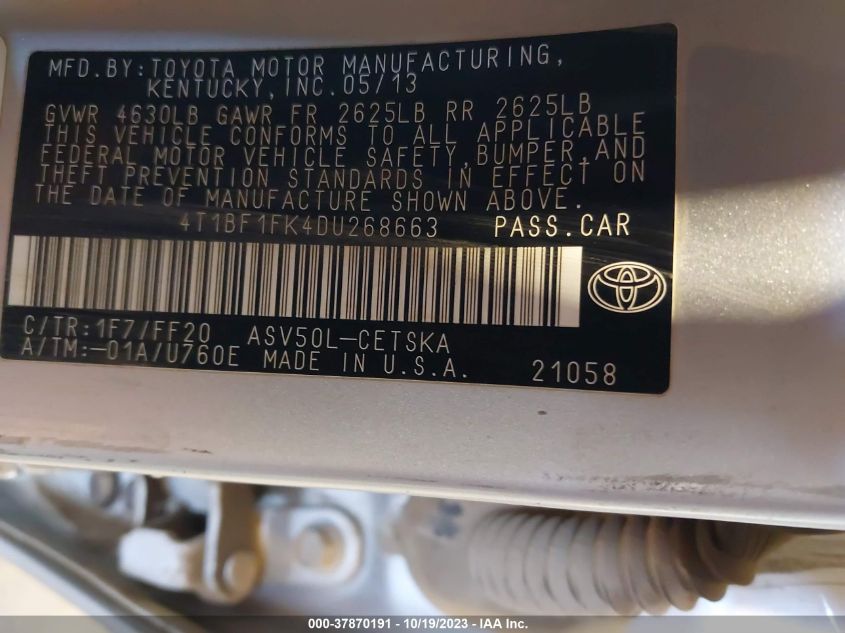 4T1BF1FK4DU268663 2013 Toyota Camry Se