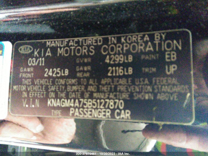 2011 Kia Optima Lx VIN: KNAGM4A75B5127870 Lot: 37870461
