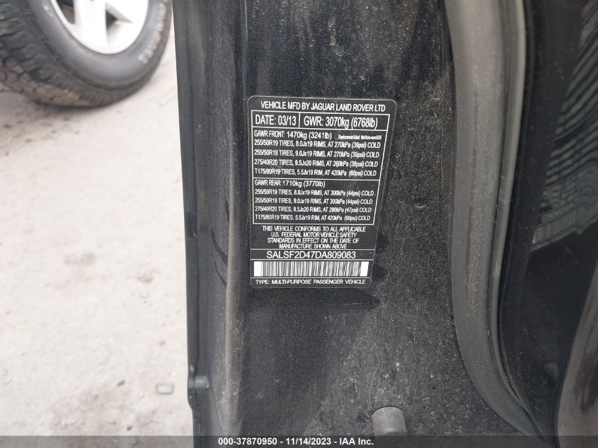 2013 Land Rover Range Rover Sport Hse VIN: SALSF2D47DA809083 Lot: 37870950