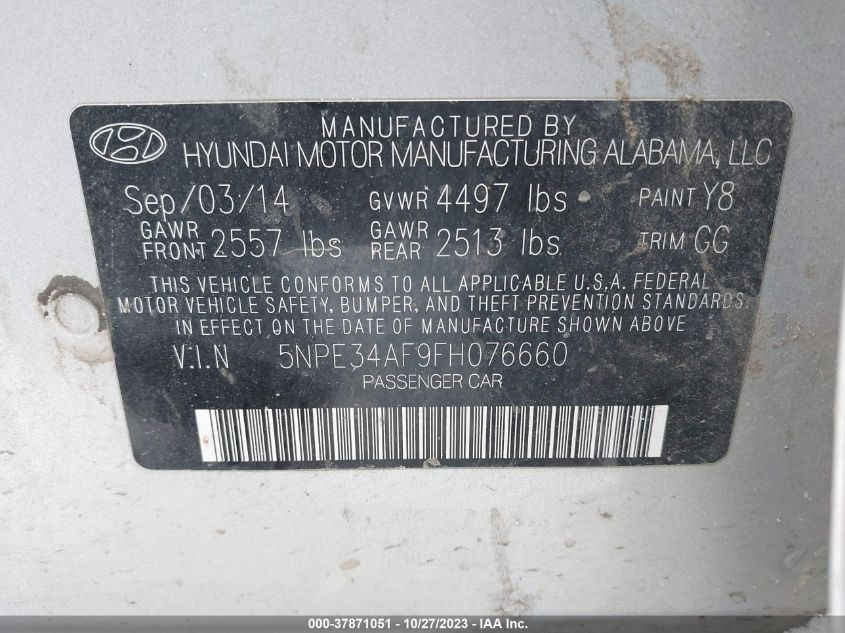 2015 Hyundai Sonata Limited VIN: 5NPE34AF9FH076660 Lot: 37871051